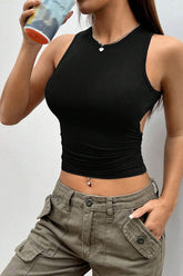 Women Ruched Crop Tank Tops Crewneck Sleeveless